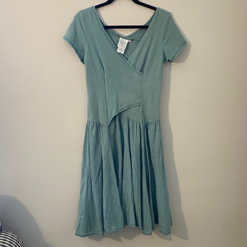 Vintage Mill Valley Women’s Cotton Short Sleeve Wrap Midi Dress in Sage